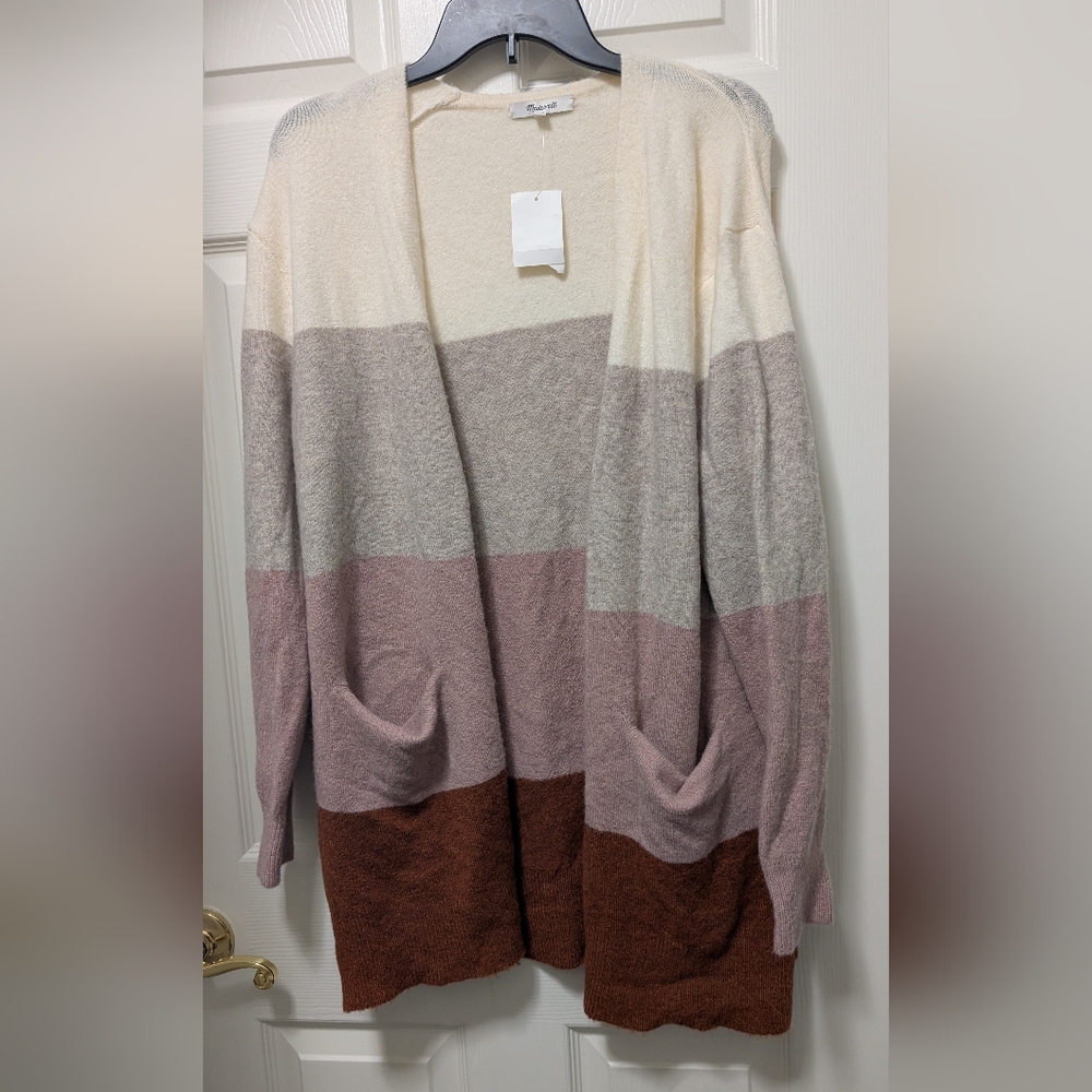NWT Madewell ryder striped colorblock cardigan soft Antique Cream Size Medium M